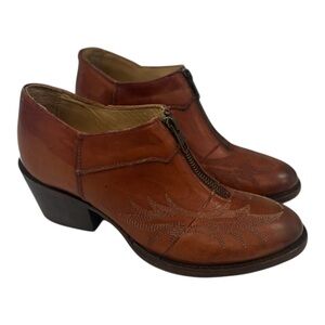 Stetson Front Zip Nicole Leather Western Cowboy Boot in Tobacco Handmade Size 7